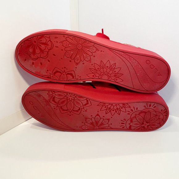 Aldo Red Sneakers Gold Glitter Heart Size 9M - Picture 7 of 12